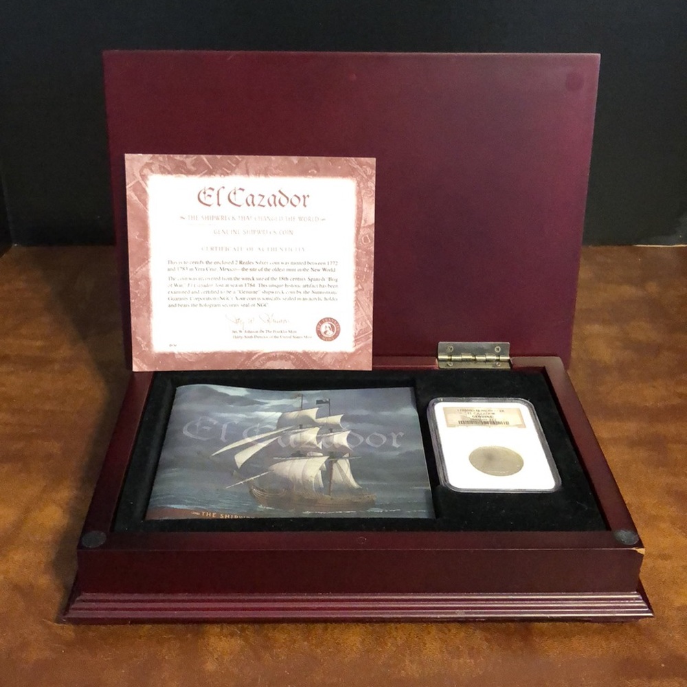 1783 Genuine "El Cazador" Shipwreck 2 Reales Silver Mexican Coin, NGC Certified